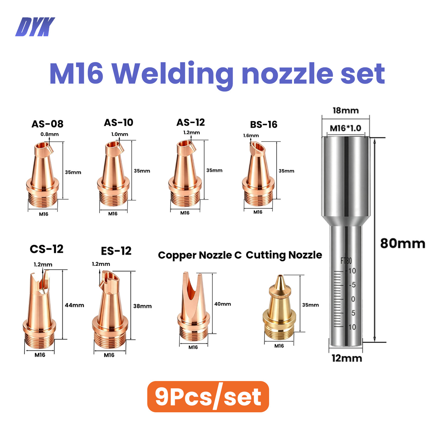 Laser Welding Nozzle Copper - 9 Stück/Set CQWY M16 Laserschweißdüse, Schweiß-